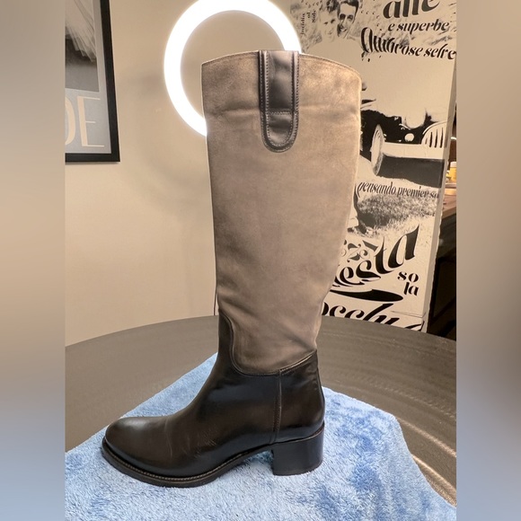 Le PePe Canoscio Fango Black leather and grey suede riding boots - Picture 11 of 16